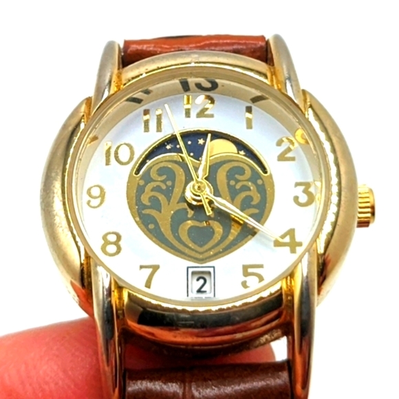 None Accessories - Vintage White Stag, Day and Night, Sun & Moon Phase Wristwatch